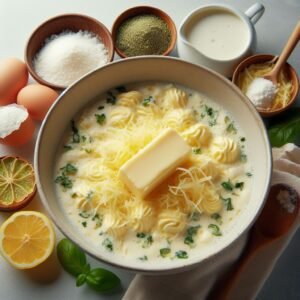 In a separate bowl, mix light cream, grated parmesan cheese, and diced butter together.